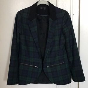 Topshop Green Navy Black Tartan Plaid Blazer Sz 4